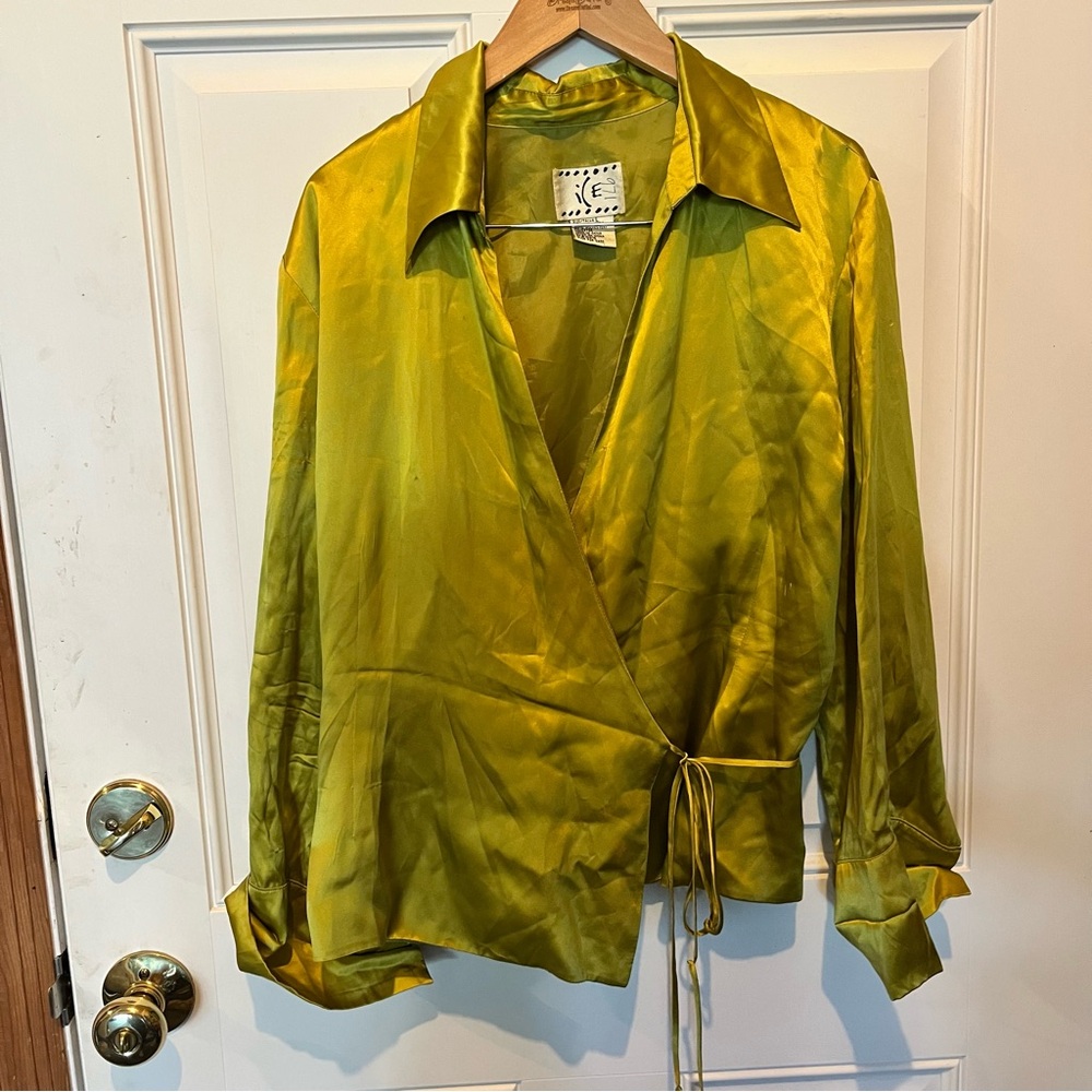 Satin Wrap Blouse in Vibrant Green